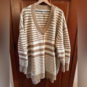 Ava & Viv V-Neck Sweater - Cream and Brown Stripes